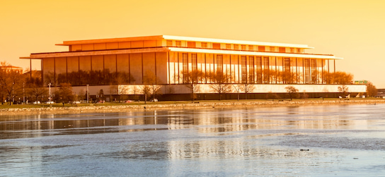 view across the Potomac River at the John F. Kennedy Center for the Performing Arts 