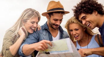 Tourists looking at map